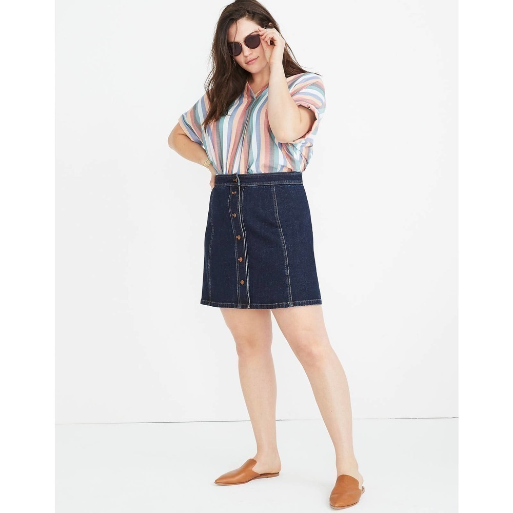 Madewell Stretch Denim A-Line Mini Skirt Button-Front Edition Women's 18 NEW